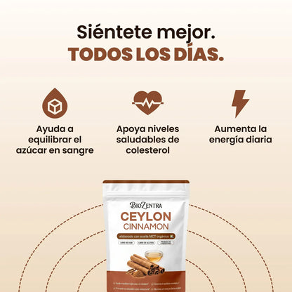 Canela de Ceylon 12:1 — Baja y controla tu azúcar naturalmente OFERTA 2 X 1
