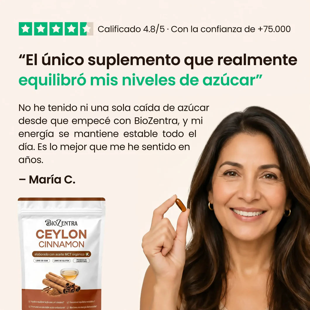 Canela de Ceylon 12:1 — Baja y controla tu azúcar naturalmente OFERTA 2 X 1