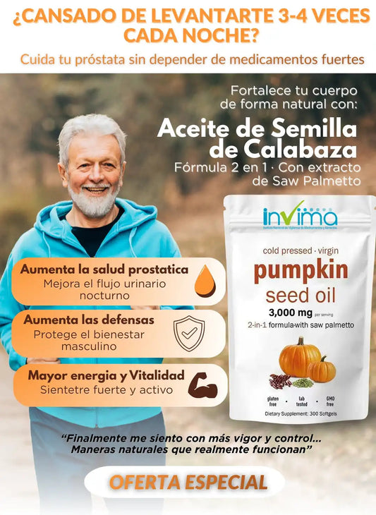 Aceite De Calabaza Y Palmito - Repara Tu Prostata, Riñones, Vegija y Bloquea la Caida de Cabello