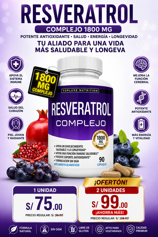 Resveratrol -Soporte Antioxidante y Antienvejecimiento, 2X1 oferta solo por hoy