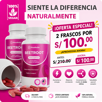 BeetRoot - Remolacha 1300mg 60 Cápsulas - OFERTA SOLO POR HOY 2X1