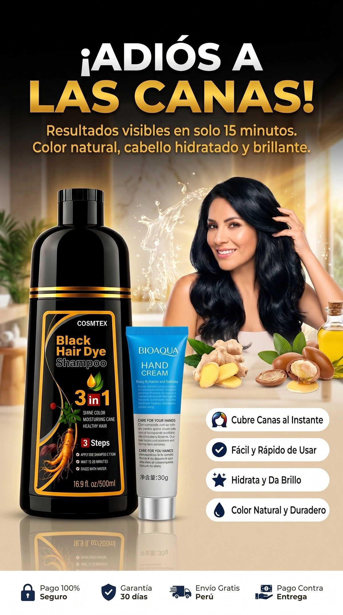 SHAMPOO TINTE CUBRE CANAS 3 IN 1 - INCLUYE 2 REGALOS SORPRESA