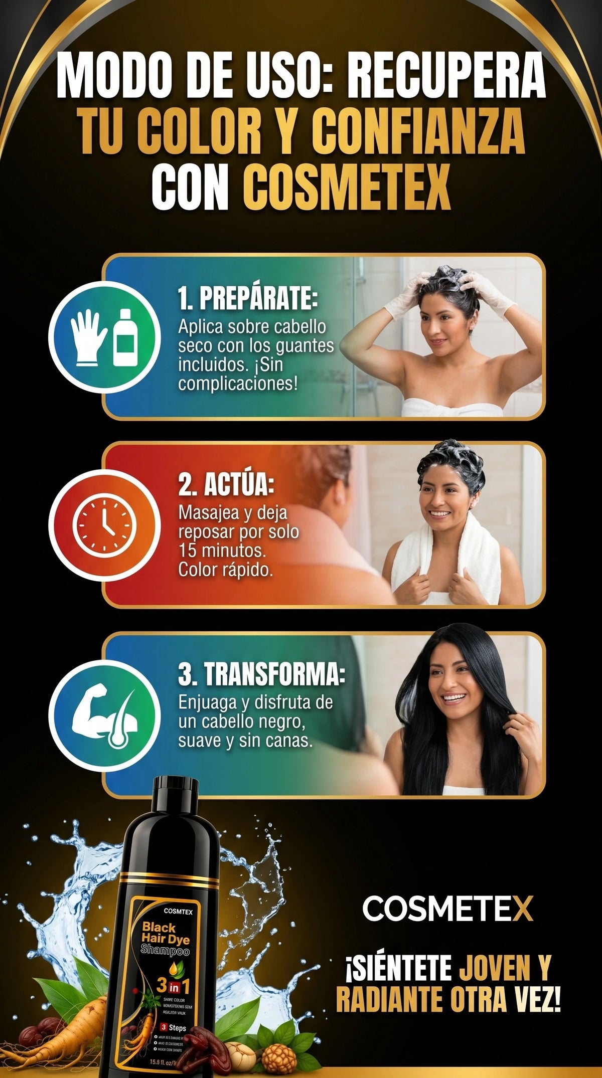 SHAMPOO TINTE CUBRE CANAS 3 IN 1 - INCLUYE 2 REGALOS SORPRESA