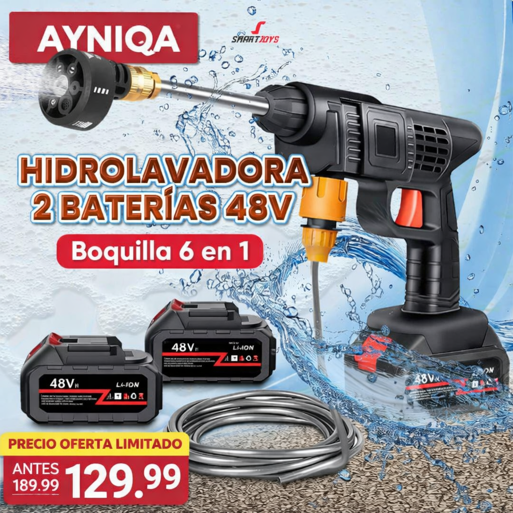 Hidrolavadora Inalámbrica 2 Baterías 48V Boquilla 6 en 1