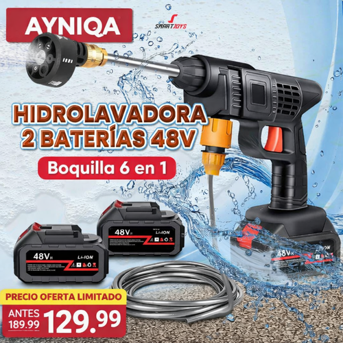 Hidrolavadora Inalámbrica 2 Baterías 48V Boquilla 6 en 1