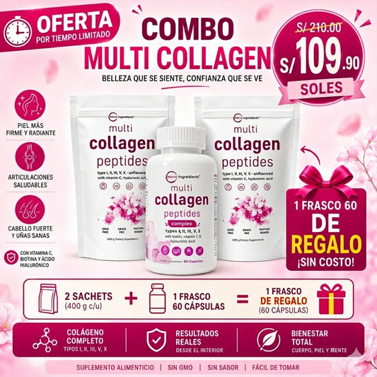 COMBO MULTI COLLAGEN (2 SACHETS + 1 FRASCO 60 GRATIS OFERTA 3X1 SOLO POR HOY