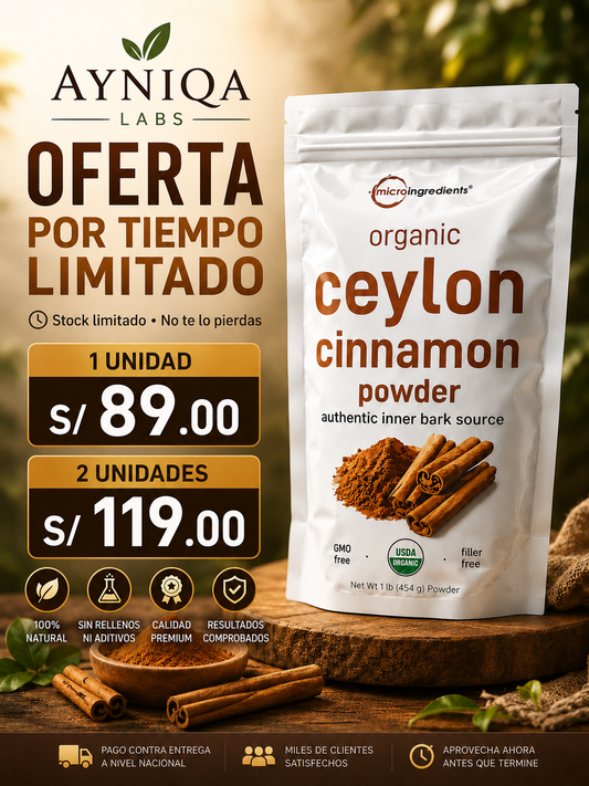 Canela de Ceylon 12:1 — Baja y controla tu azúcar naturalmente OFERTA 2 X 1