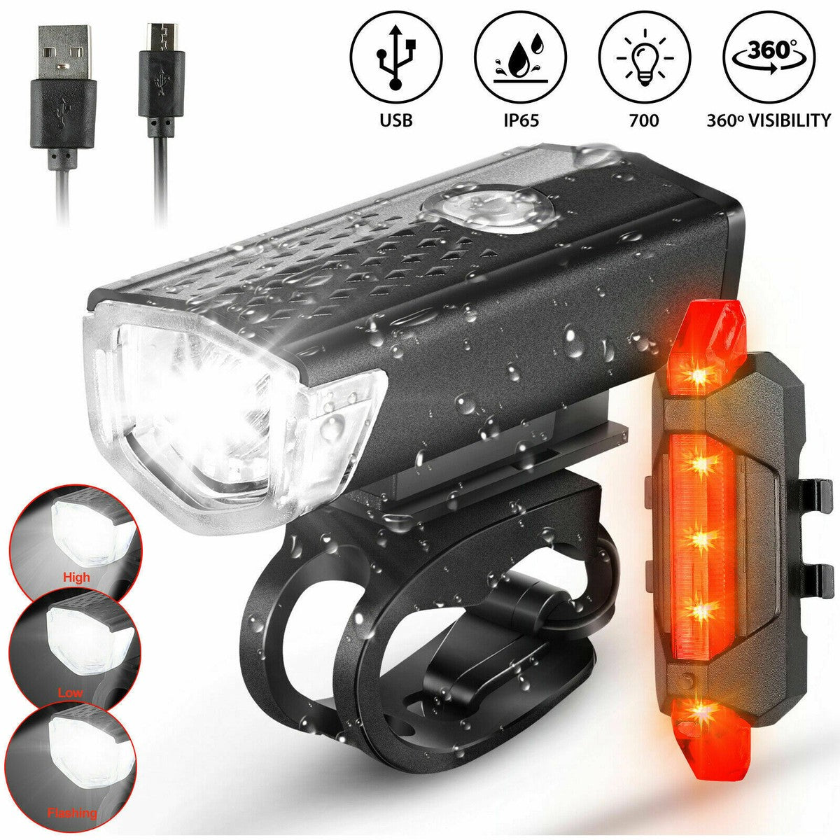 PACK DE LUCES LUZ FRONTAL Y TRASERA, RECARGABLE