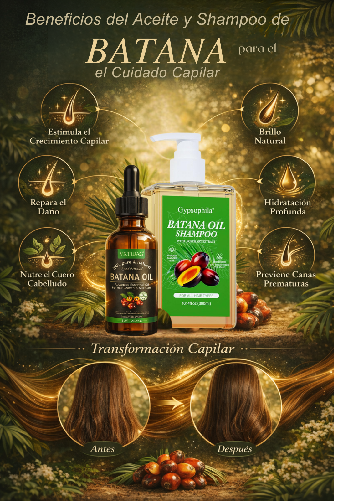 Combo Aceite De Batana + Shampoo de Batana Más brillo. Más vida para tu cabello