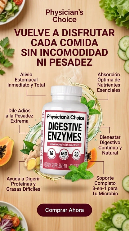 Enzimas digestivas - Una mezcla 3 en 1 de acción rápida con 16 enzimas